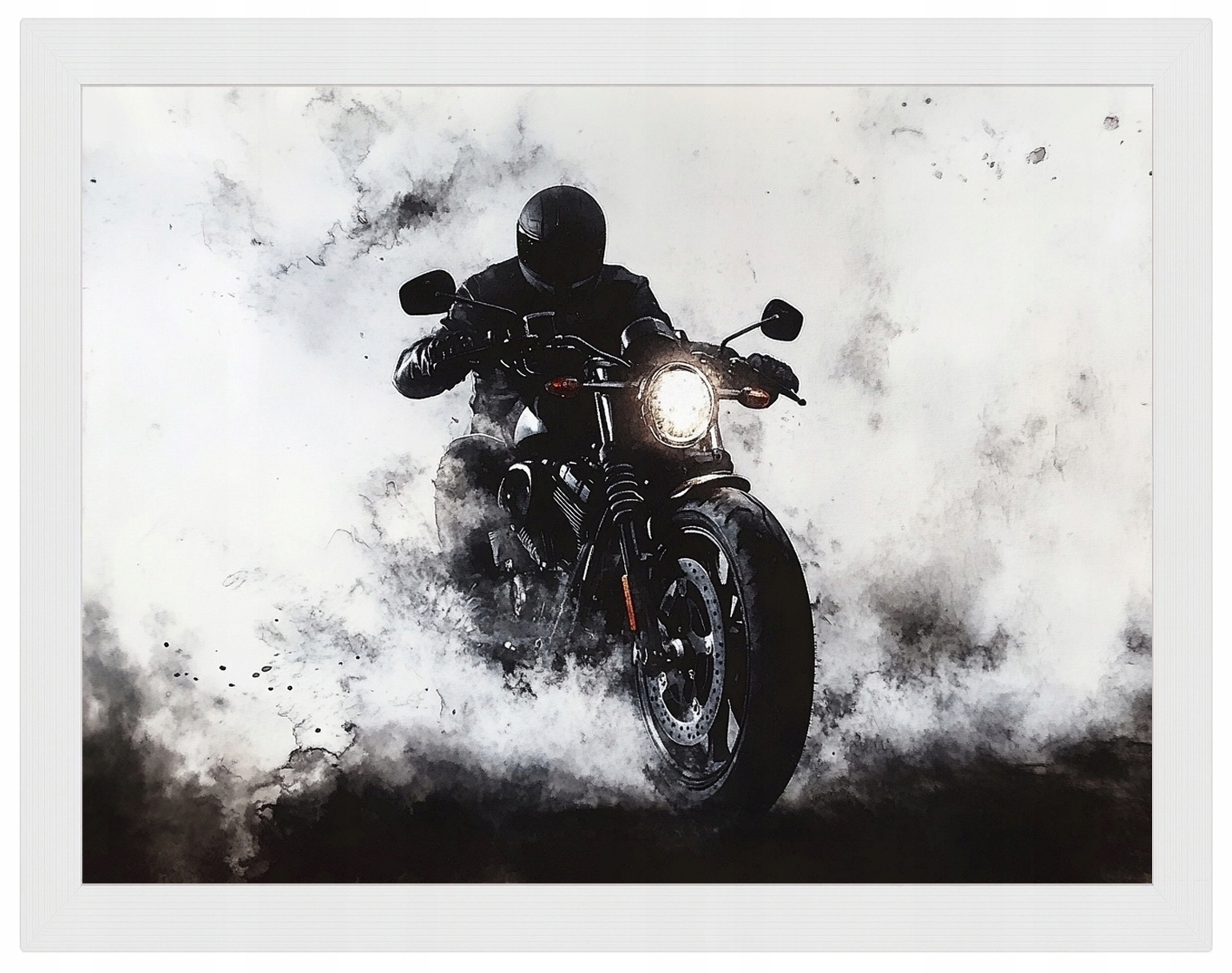 Plakát Rámeček Dřevo Motocykl Sportovní Kouř Motor Černobílý 80x60