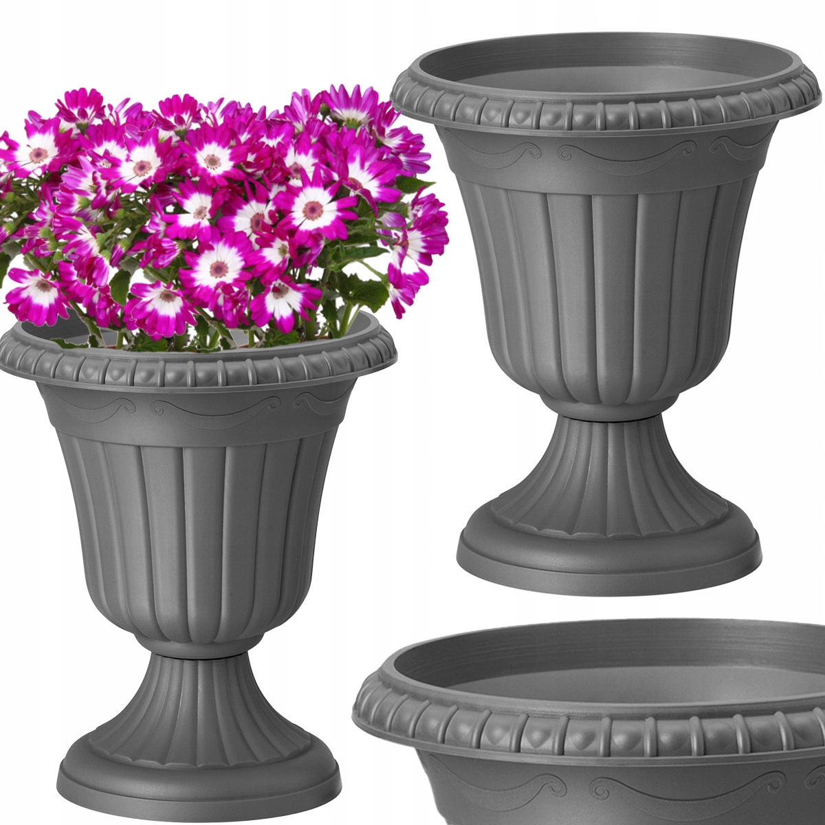 OGRODOWY Gazon doniczka do ogrodu antracyt 42cm DONICA KWIETNIK NA NODZE