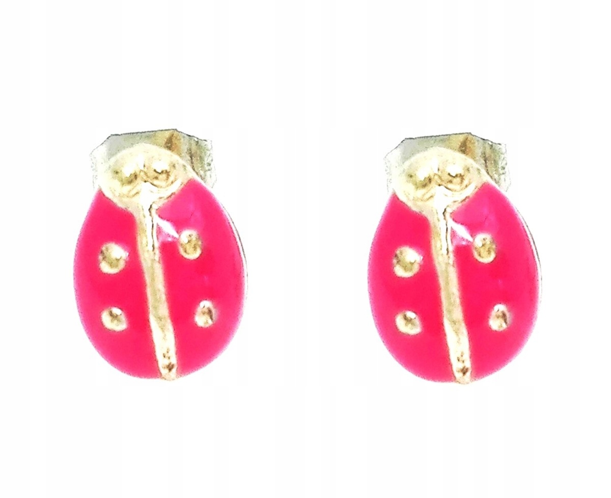 

Kolczyki złote biedronki różowe