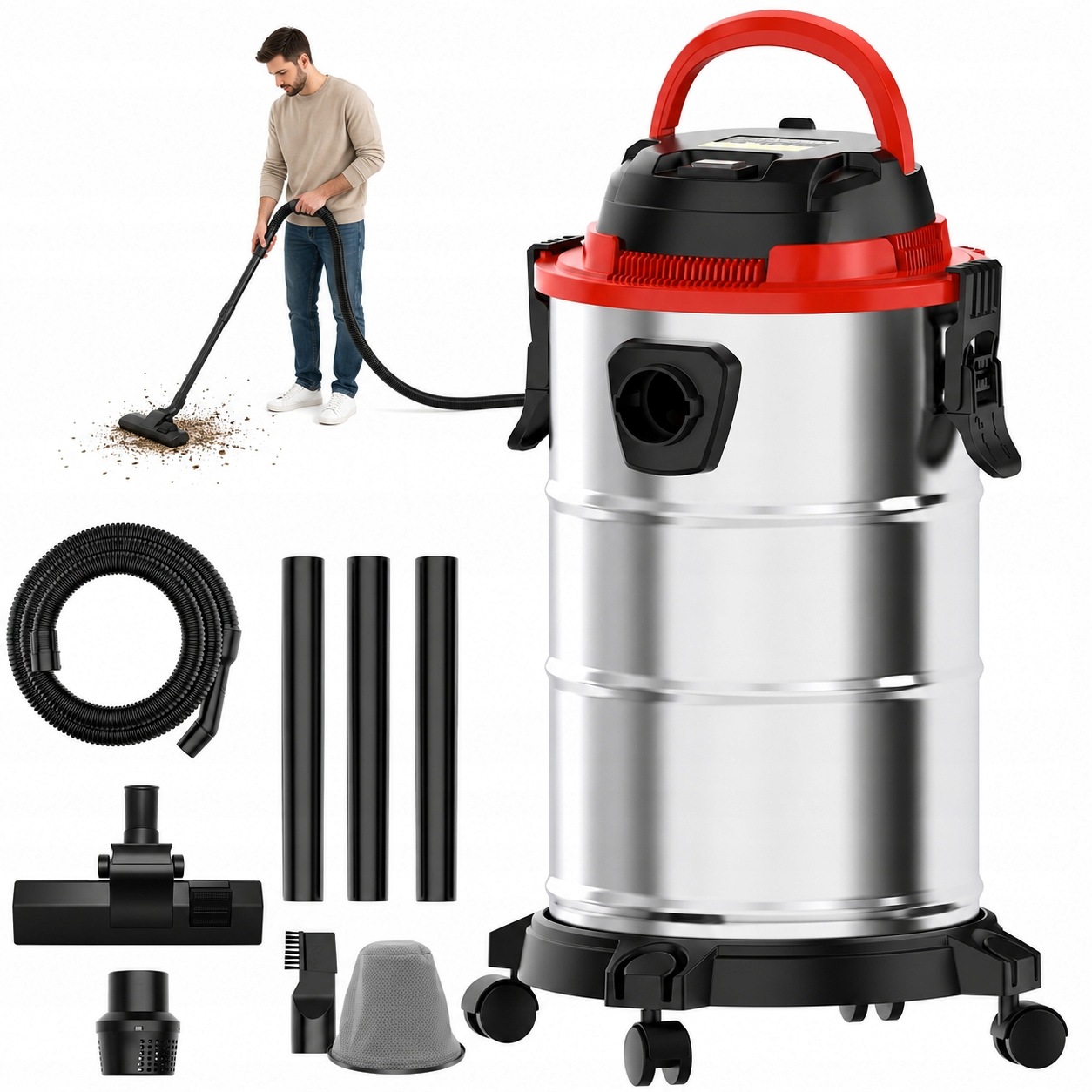 Vysavač 20L 1100W Sucho Mokro Bezsáčkový foukač Stříbrný