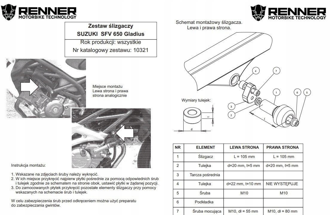 CRASH PADY RENNER SUZUKI SFV 650 GLADIUS Producer Renner