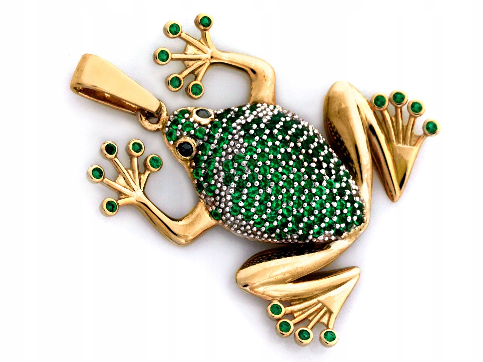 Zlatý přívěsek 585 žába se zelenými a černými kameny 4.38 g jako dárek