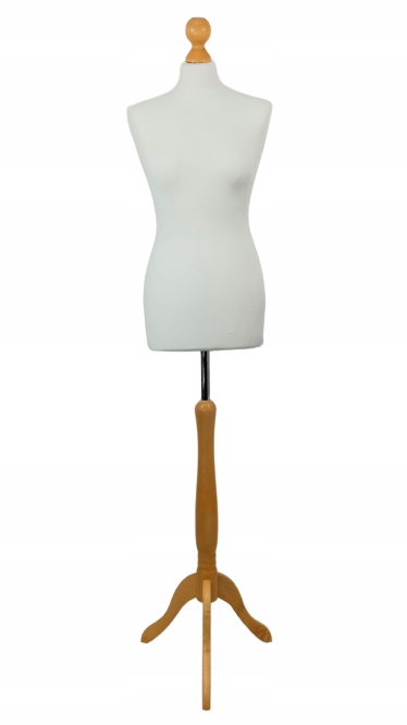 Krejčovská figurína 36 S/m bílý stojan světlé dřevo Borovice