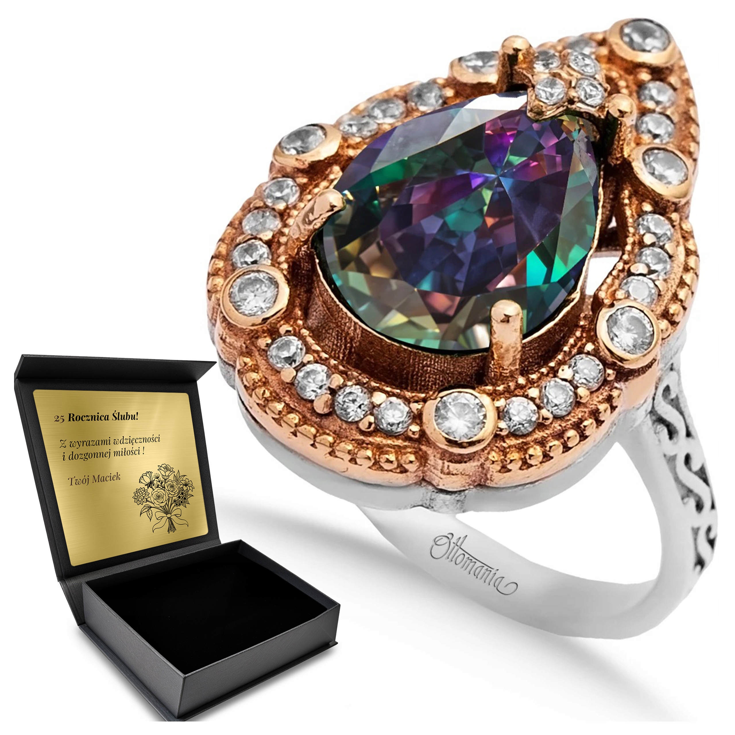 Prstýnek Zirkony Topaz Šperky Pro Ženu Gravírování Bonus