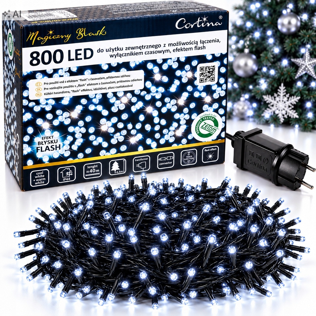 Vánoční Osvětlení Na Stromeček 800 Led Flesz Časovač Vánoční Bílé Venkovní Flash IP44