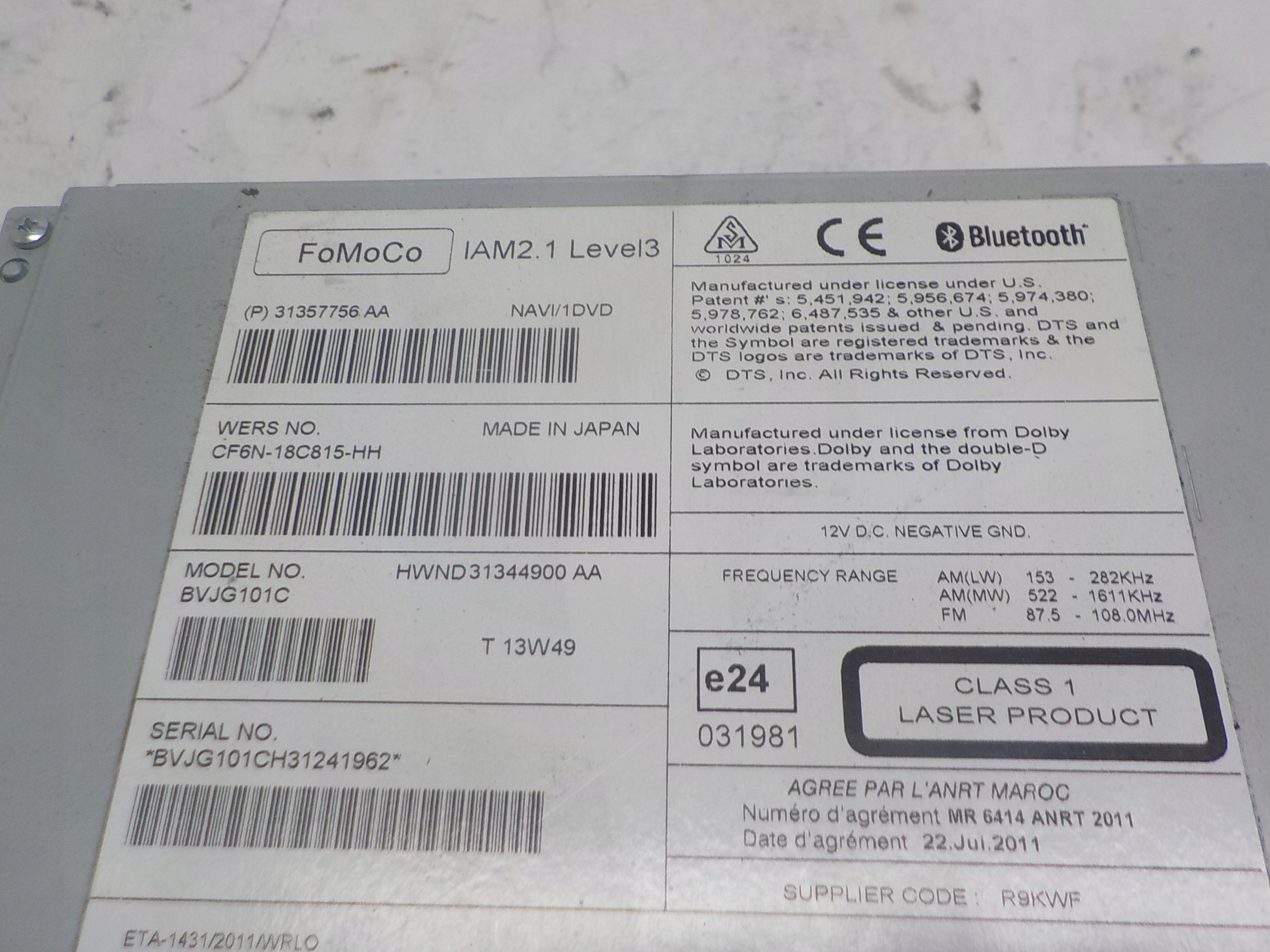 JAGUAR XF RADIO Navigation BLUETOOTH CF6N-18C815-HH
