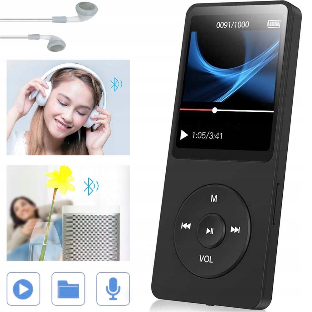MP3 Přehrávač MP4 Bluetooth 16GB Fm Rádio Sluchátka Hifi Přenosné Menu