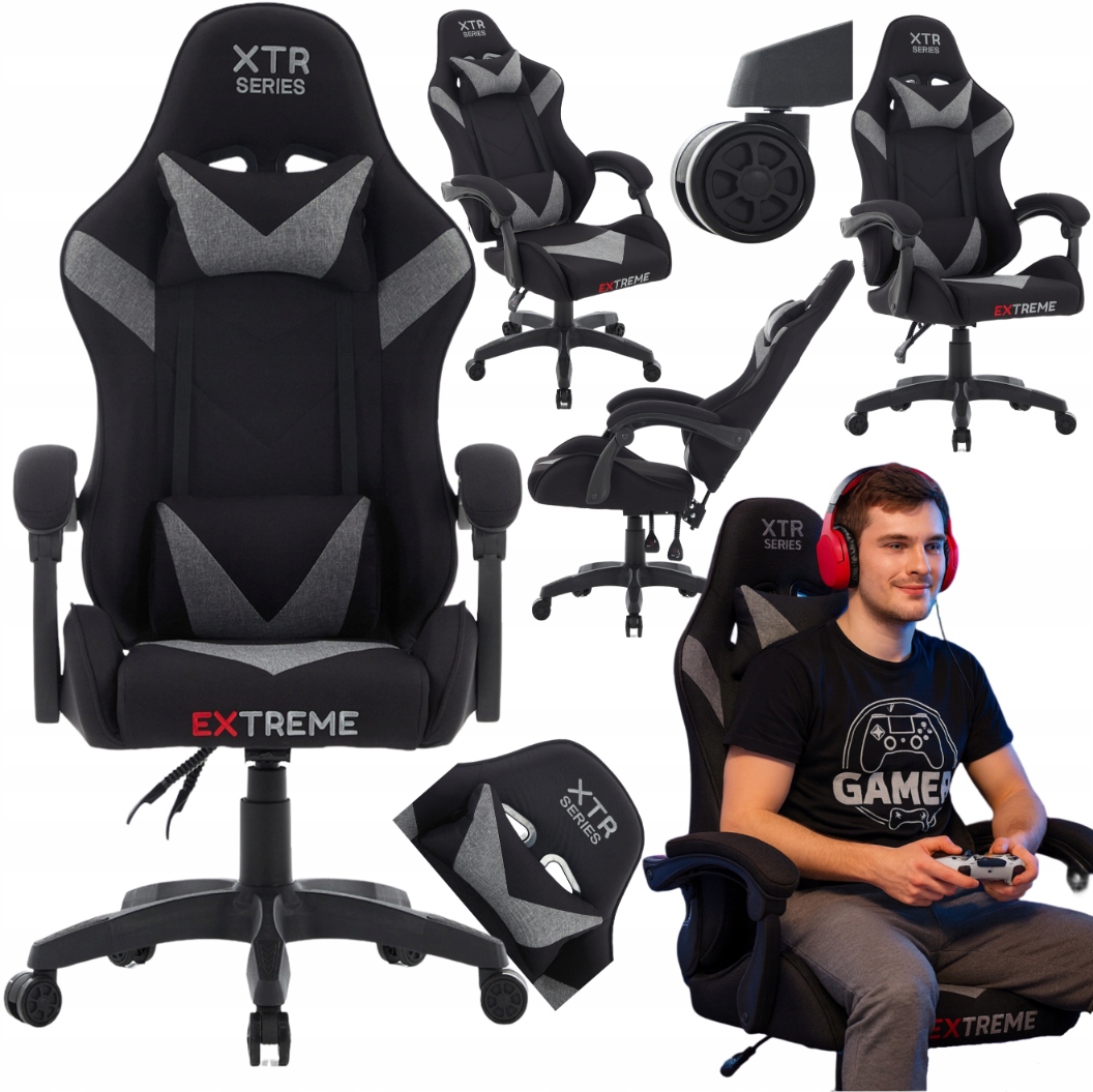 Fotel Gamingowy Obrotowy Materiałowy Extreme Xtr Krzesło Gracza Czarny Pro