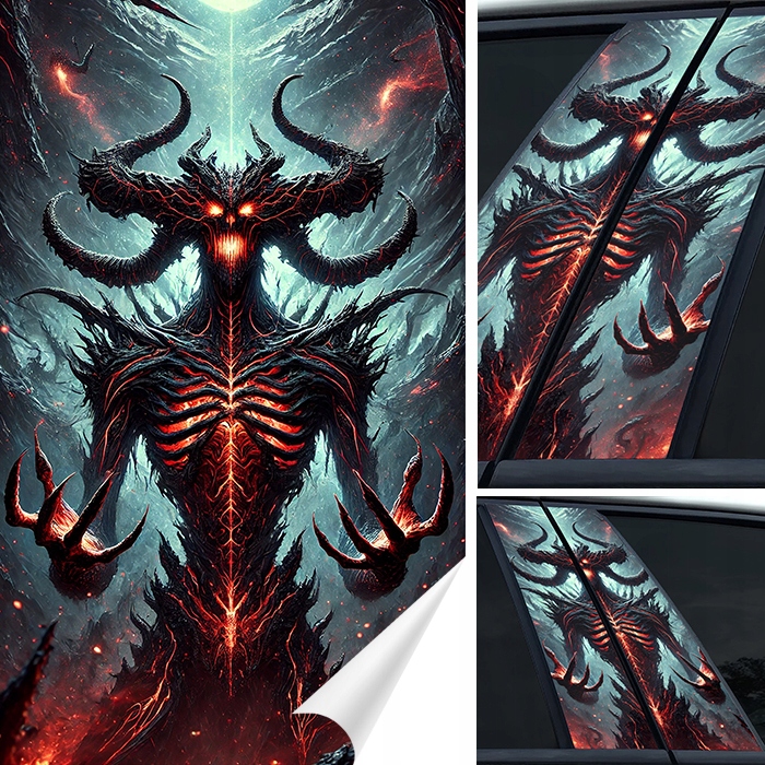 2x Nálepka na sloupek Sloupky dveří Auta Demon Devil Dym 50x30