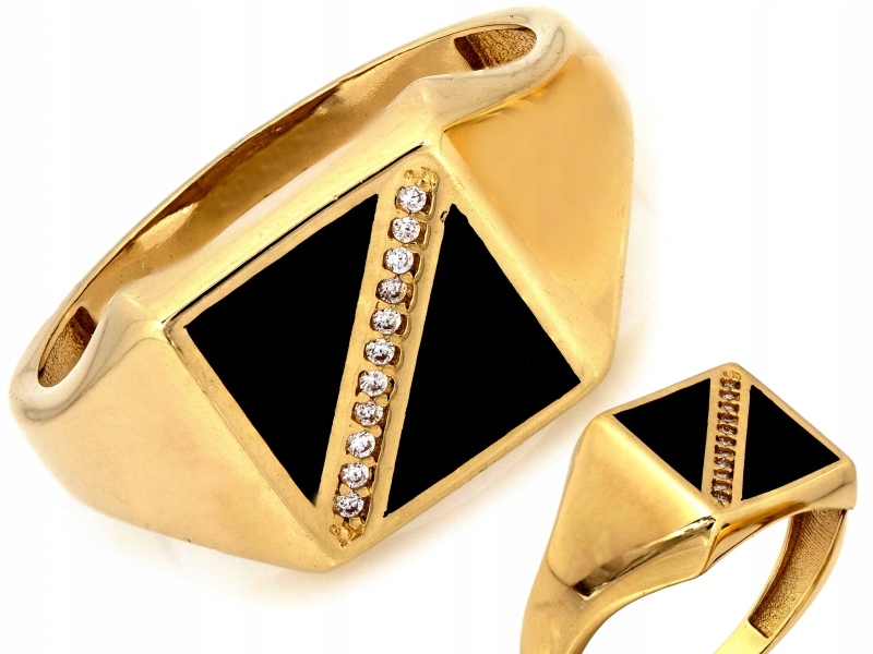 Zlatý prsten 585 14k zdobený černým smaltem a zirkony model 4.03 g