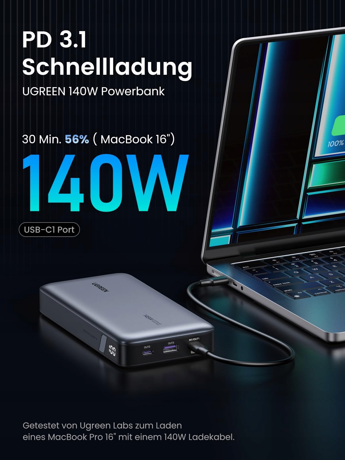 UGREEN Nexode Power Bank 145W 25000mAh 3 Porty USB C LED Display — miniatura 3