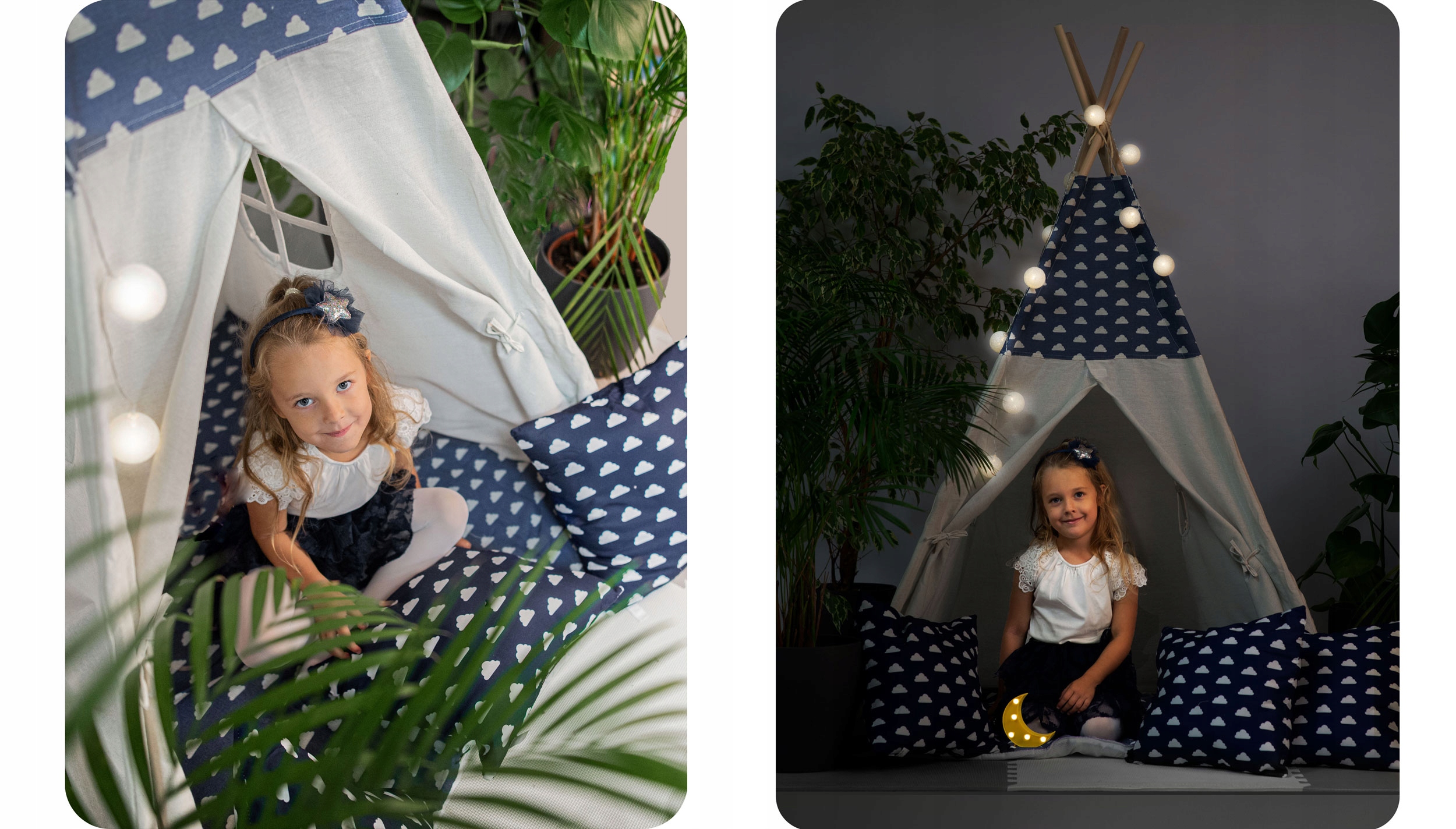 TIPI namiot wigwam dla dzieci Girlanda Poduszki + lampka LED RicoKids Kod producenta 740404