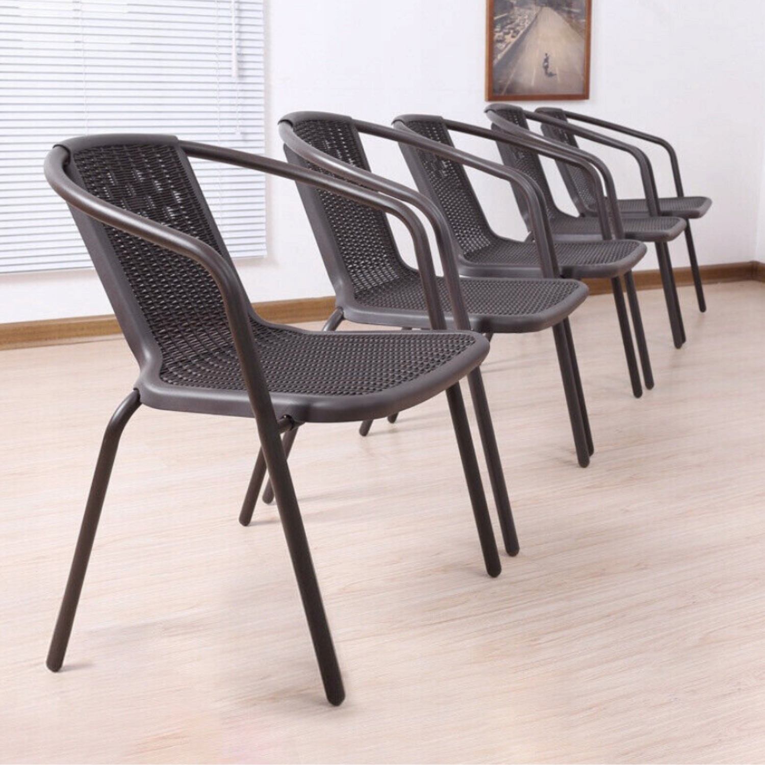 MOCNE KRZESŁO OGRODOWE METALOWE BRĄZOWE BALKONOWE TARASOWE PLASTIKOWE FOTEL Styl nowoczesny