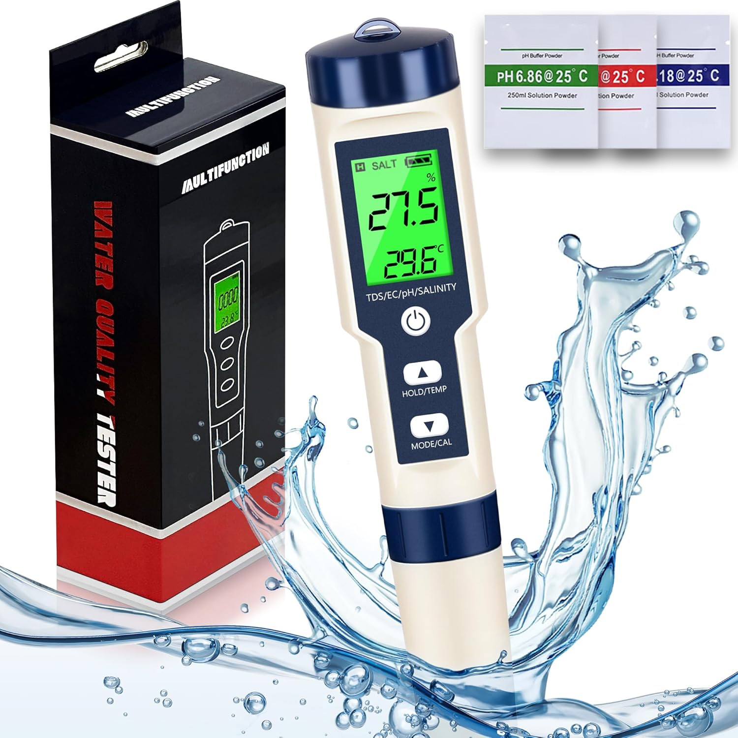Měřič Ph Vody 5V1 Tester Kvality Tds Ec Slanosti Pro Bazénové Akvárium