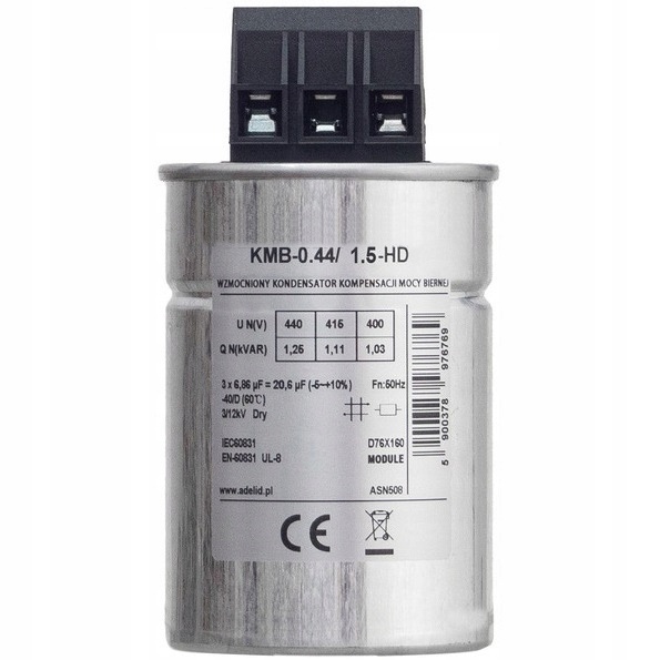 Kondensator 1,5kVAr 440V Kompensacja Mocy Biernej Wzmocniony Mkp 7LAT Gw