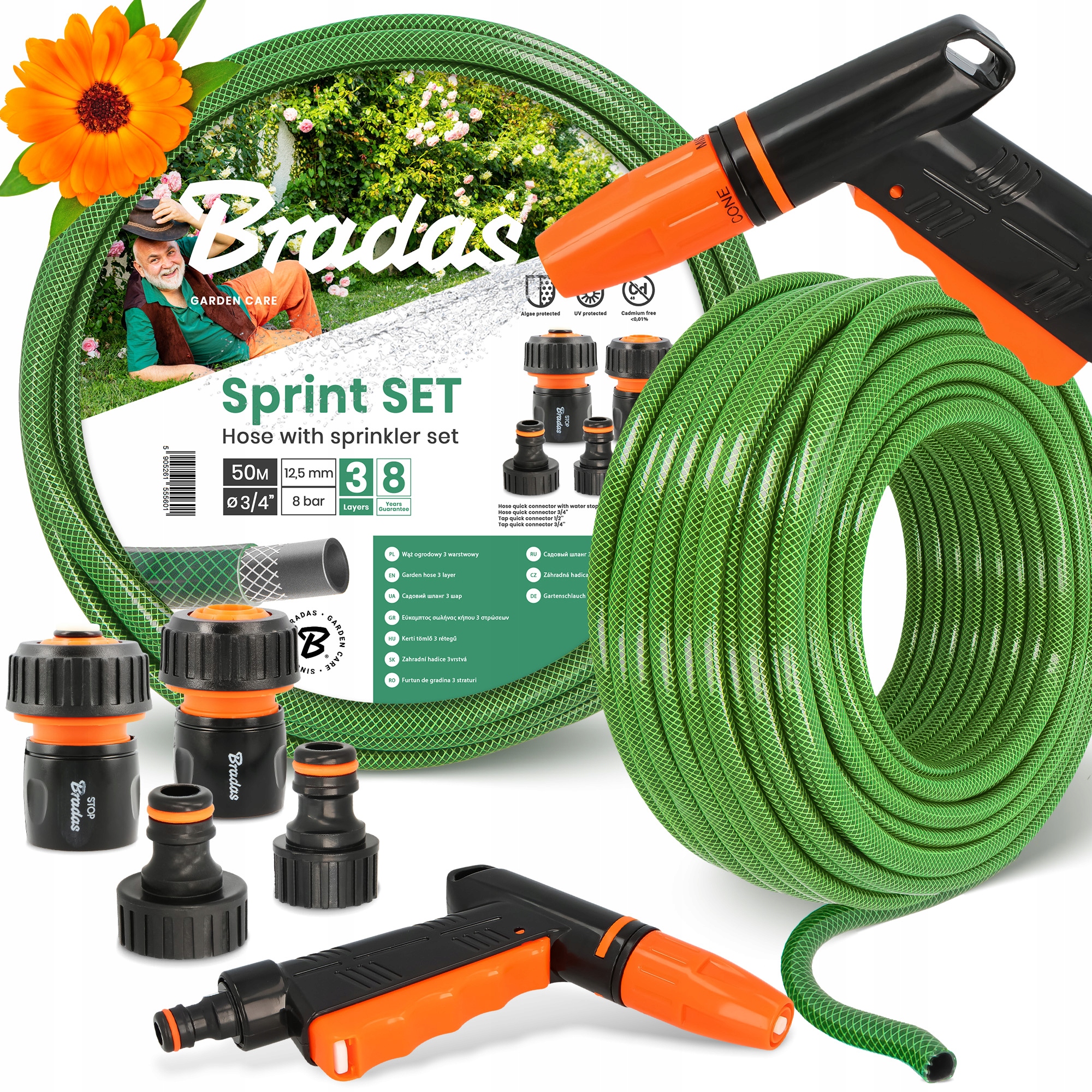 Záhradná Hadica 3/4 Vody Navíjací zavlažovač 50 m Šlauf 3-VRSTVOVÝ Gumový Yo