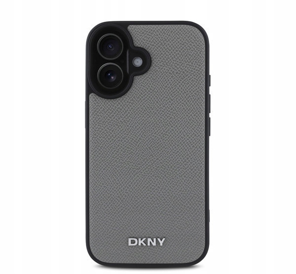 Etui DKNY ze skóry ekologicznej z metalowym logo, kolor srebrny, do iPhone 16 MagSafe, szare