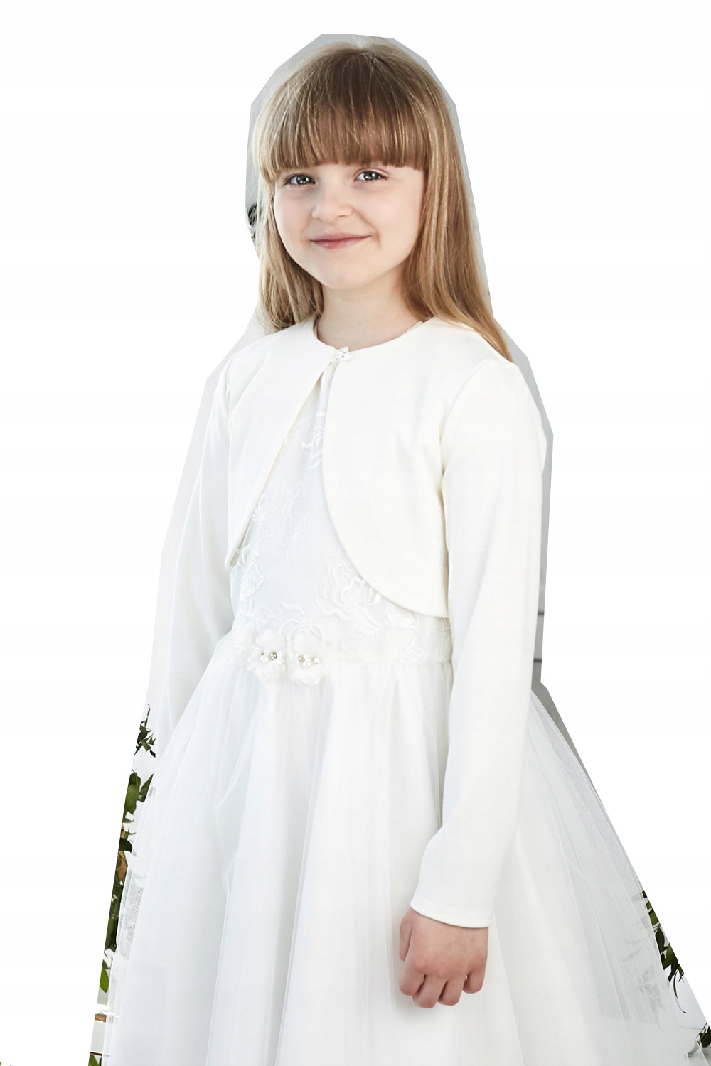 Kremowe bolerko sweterek dla dziewczynki 152