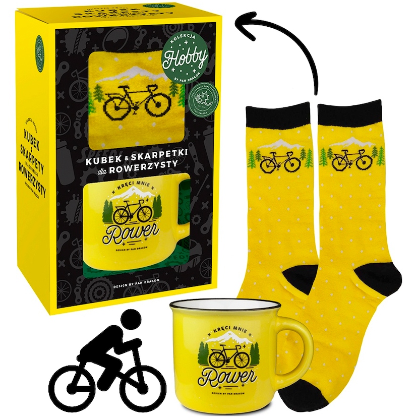 KUBEK + SKARPETY PREZENT DLA ROWERZYSTY ROWER -- dziecka chłopaka męża --
