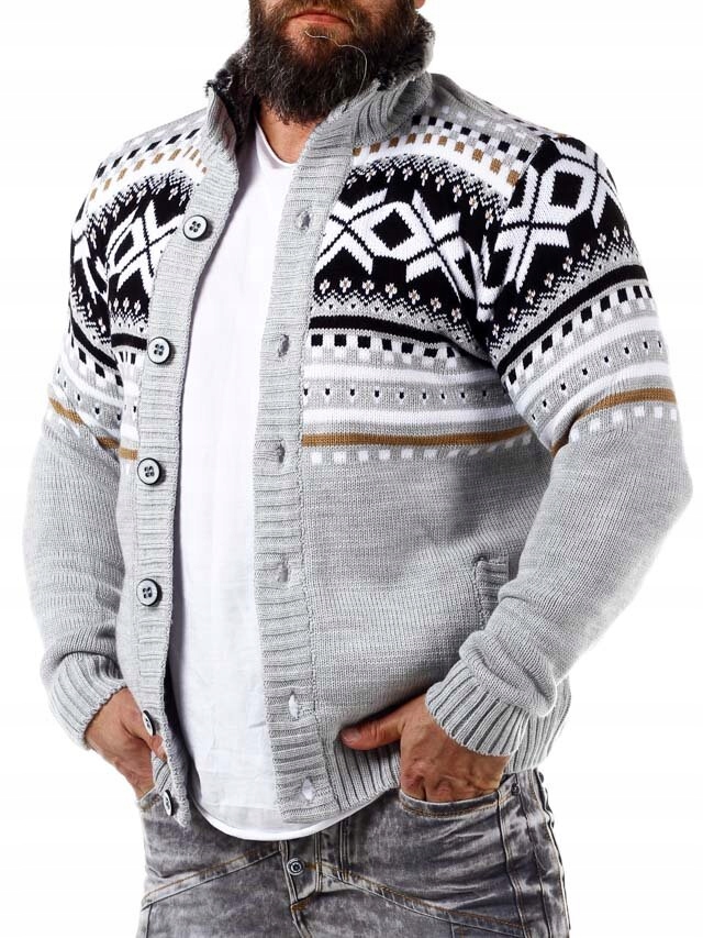 Pánský svetr norský vánoční rozepínací silný teplý Rolák Šedý S