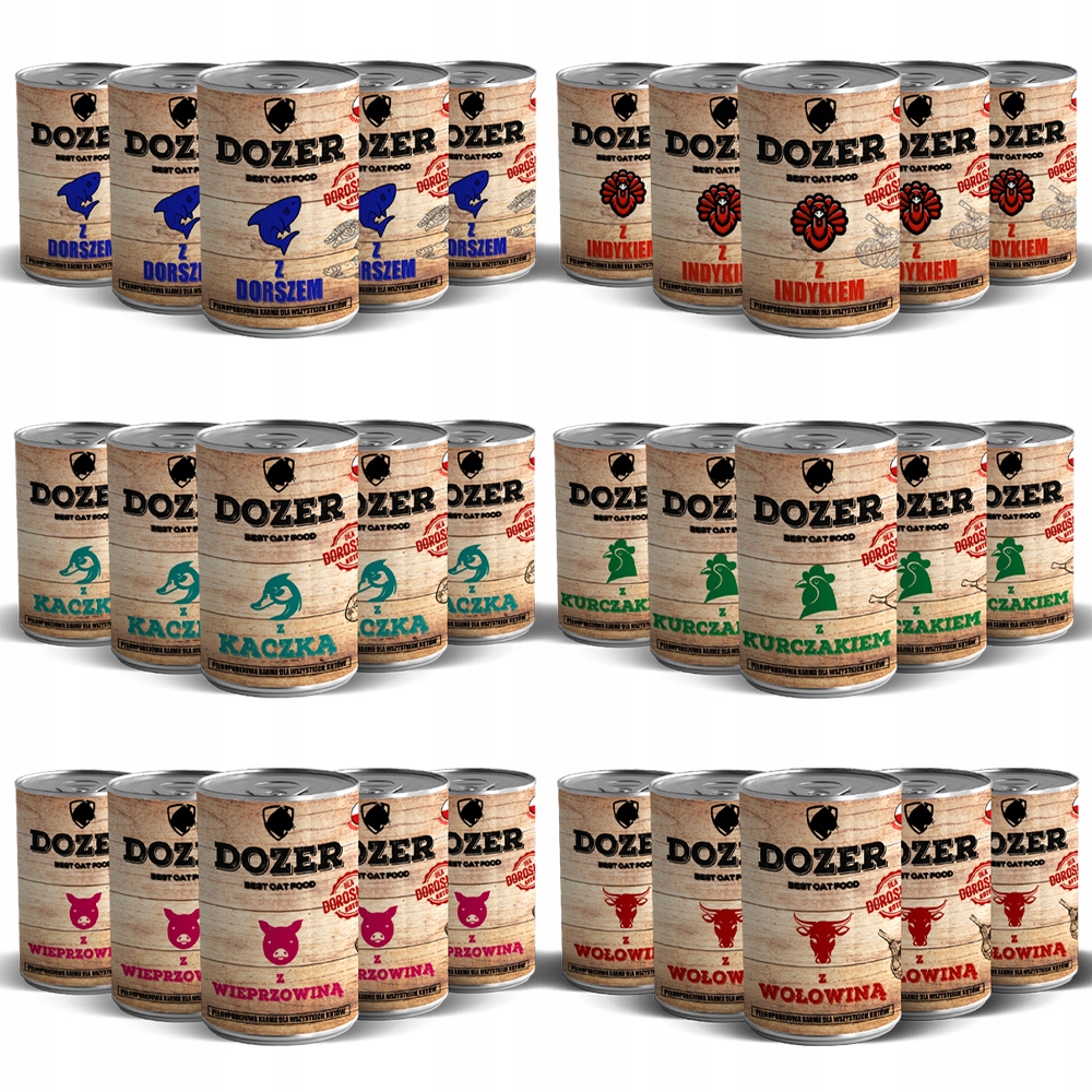 Dozer Premium pro kočky Mix 6 příchutí 48 x 400 g plechovka