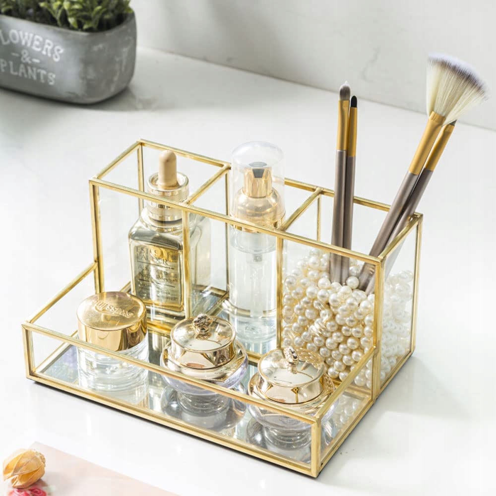 DUŻA SZKATUŁKA ORGANIZER NA KOSMETYKI SZKŁO Materiał inny