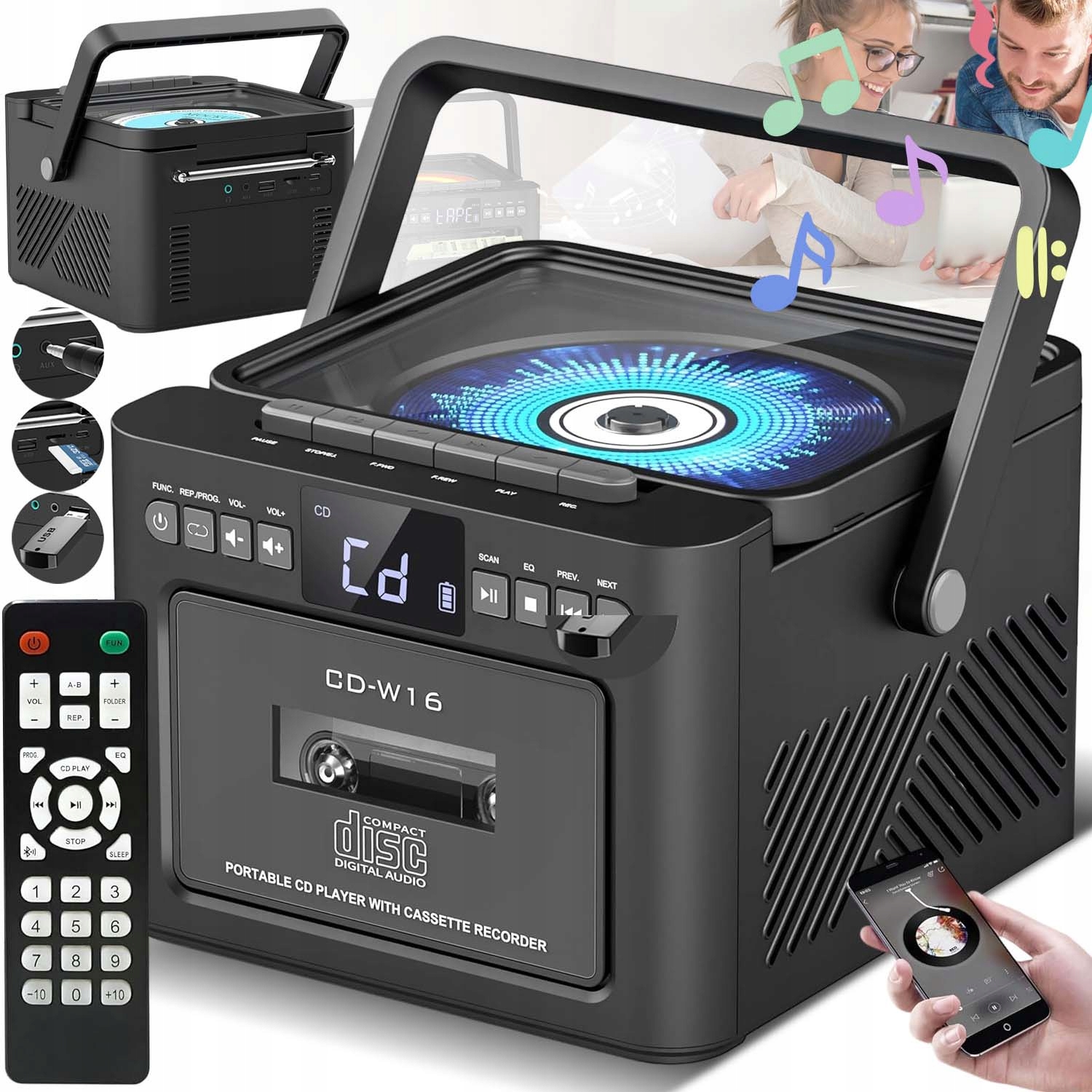 Boombox Bluetooth Radiopřehrávač CD Usb Kazetový Přehrávač MP3 Rádio