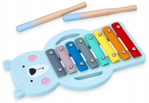 CYMBAŁKI Z MISIEM TĘCZOWE DREWNIANE MIŚ INSTRUMENT