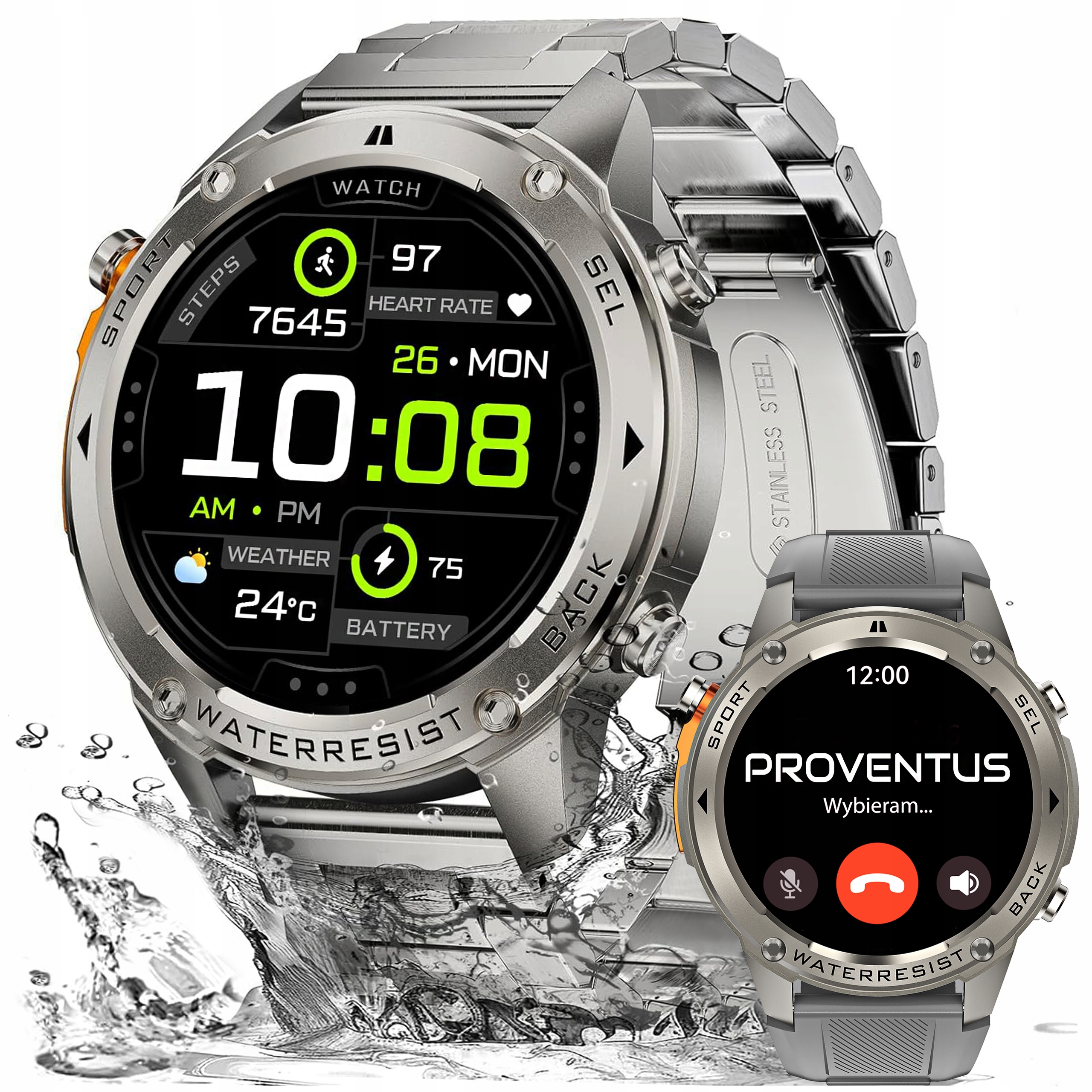 Zegarek Smartwatch Męski Wodoodporny 5ATM Gps Menu Polskie Sport Rozmowy