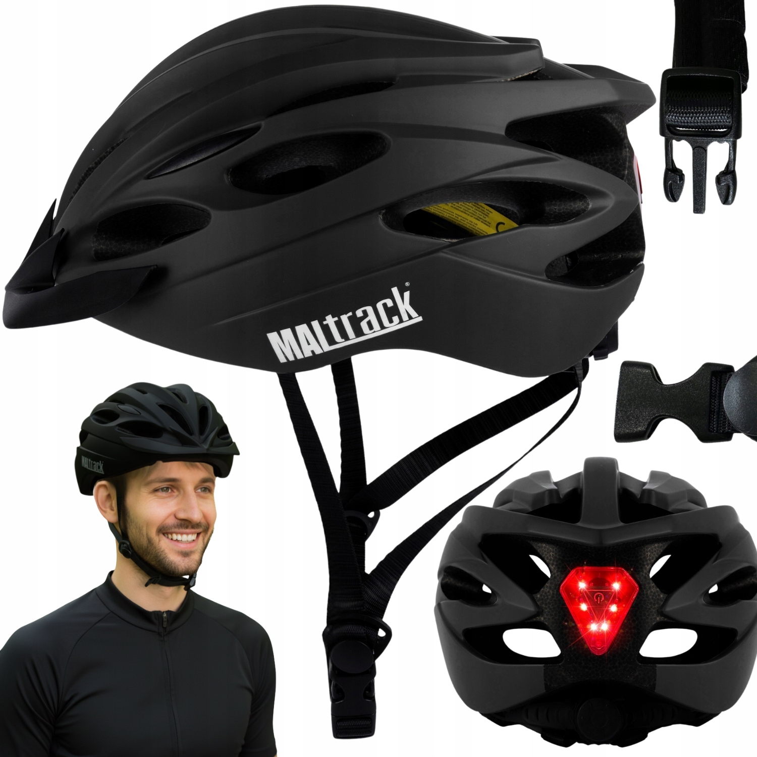 KASK ROWEROWY MĘSKI DAMSKI MTB REGULOWANY SPORTOWY WYGODNY Z LAMPKĄ 58-61CM