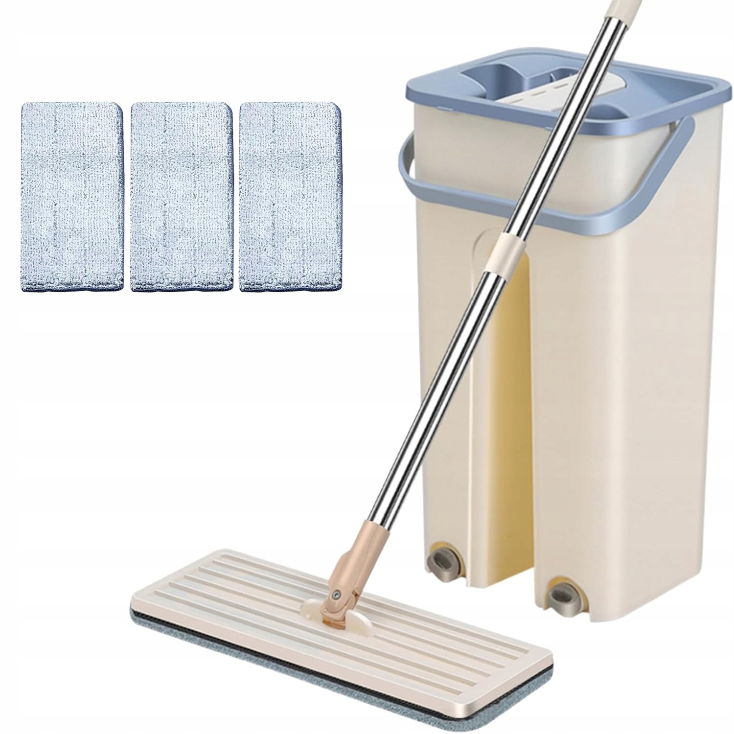 Plochý Mop Se Ždímačem Na Podlahu, Dvoukomorový Kbelík, 3 Absorpční Vložky
