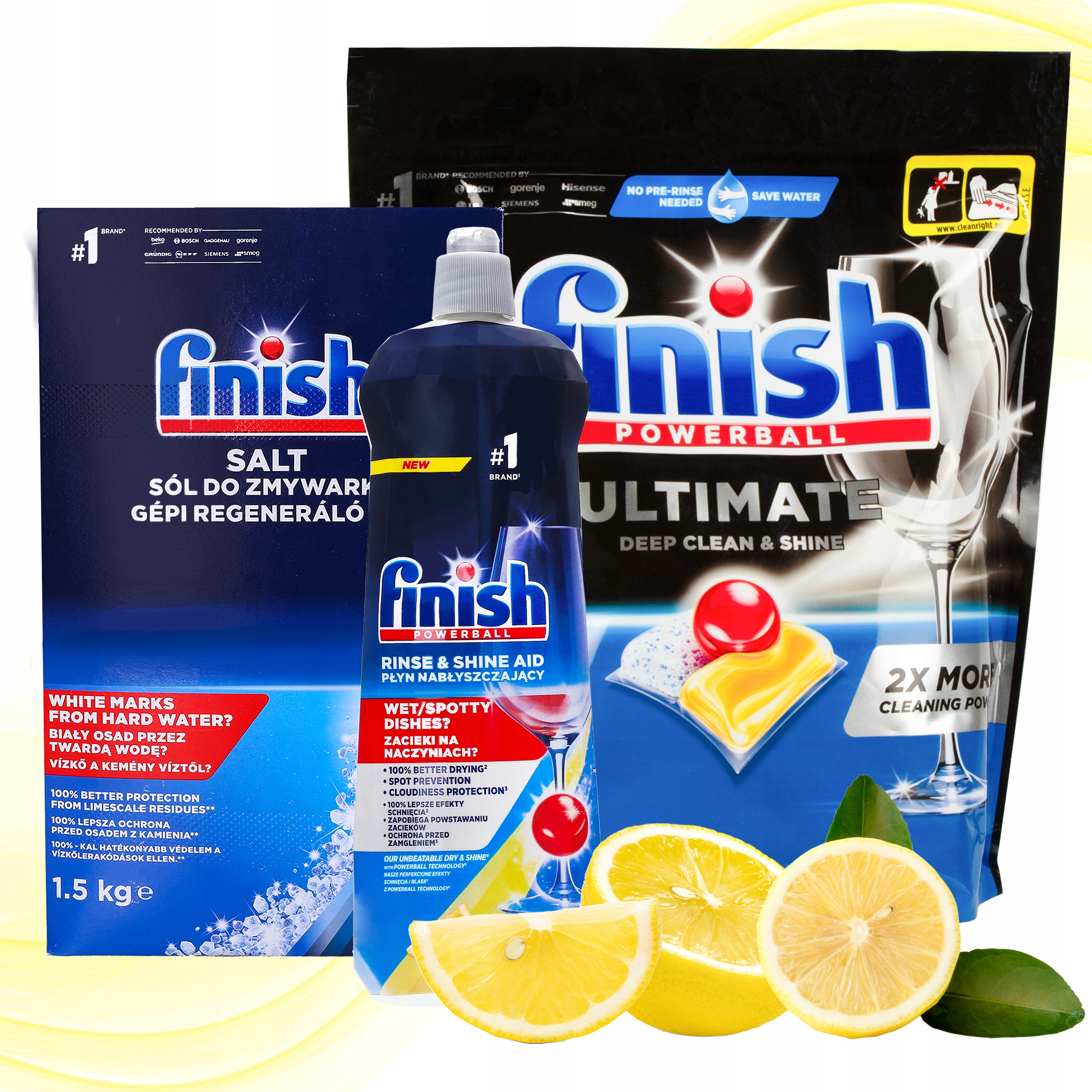 Levně Sada do myčky nádobí Finish Kapsle Ultimate All In1 100 Ks Sůl Leštidlo