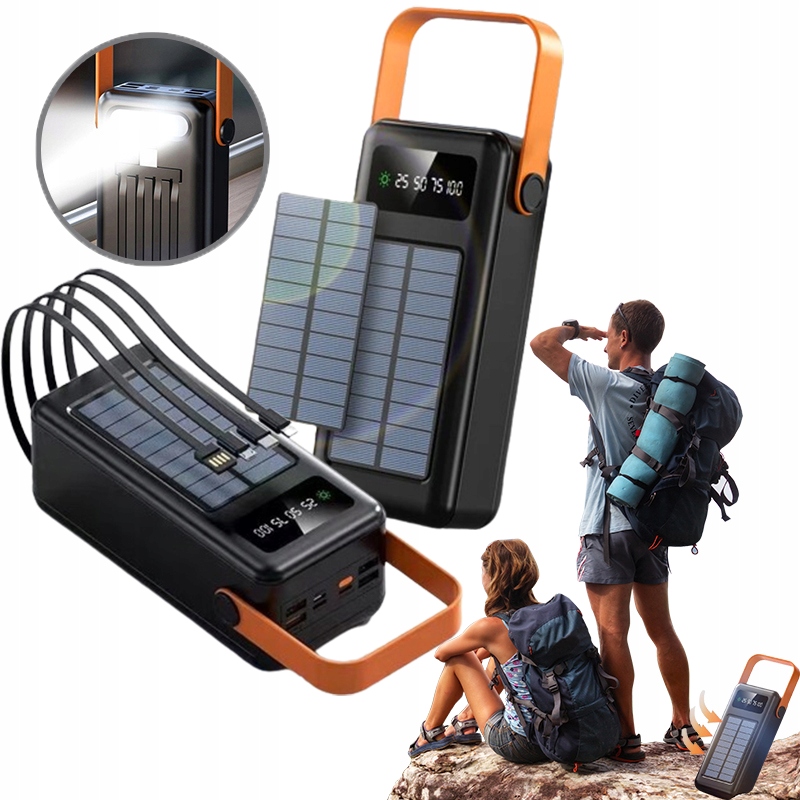 Solární Powerbanka Stanice 80000 Mah Usb-a Pd Qc Usb Svítilna Led Fast Černá