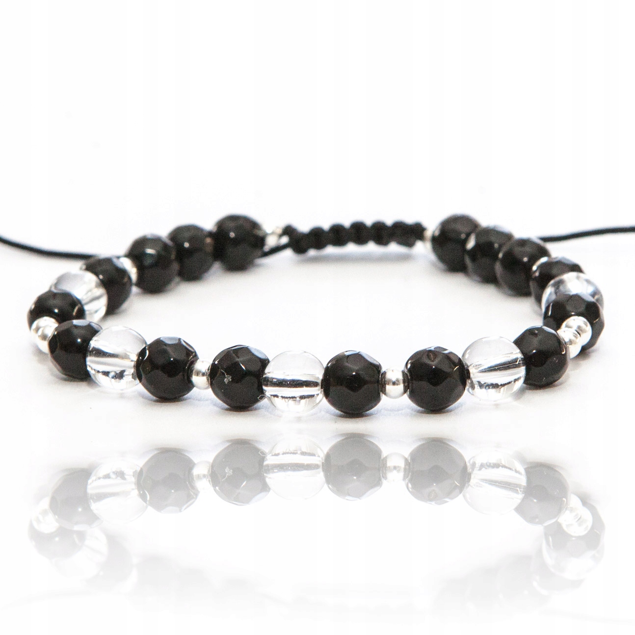 Náramek s přírodními kameny stříbro 925 onyx křišťál horský na provázku