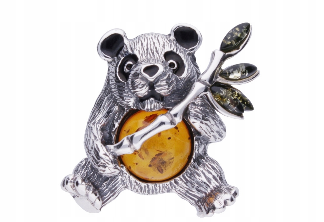 Panda Stříbrná Brož Jantar A Stříbro