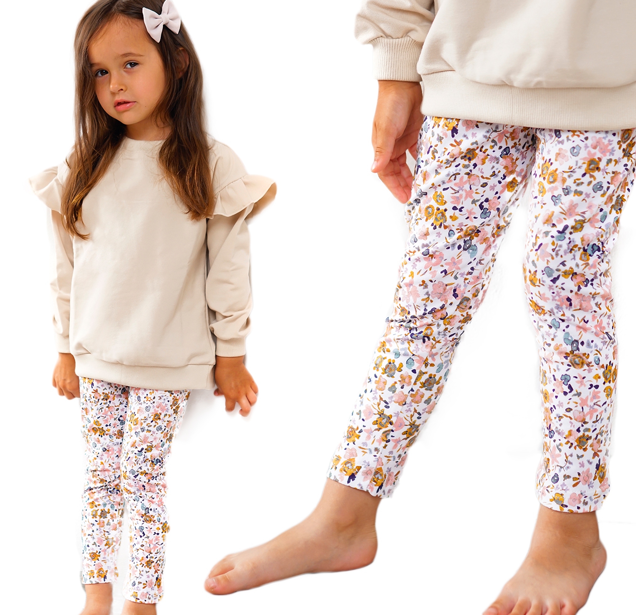 

Legginsy spodnie getry Kwiaty - 128 Kremowy - Baya