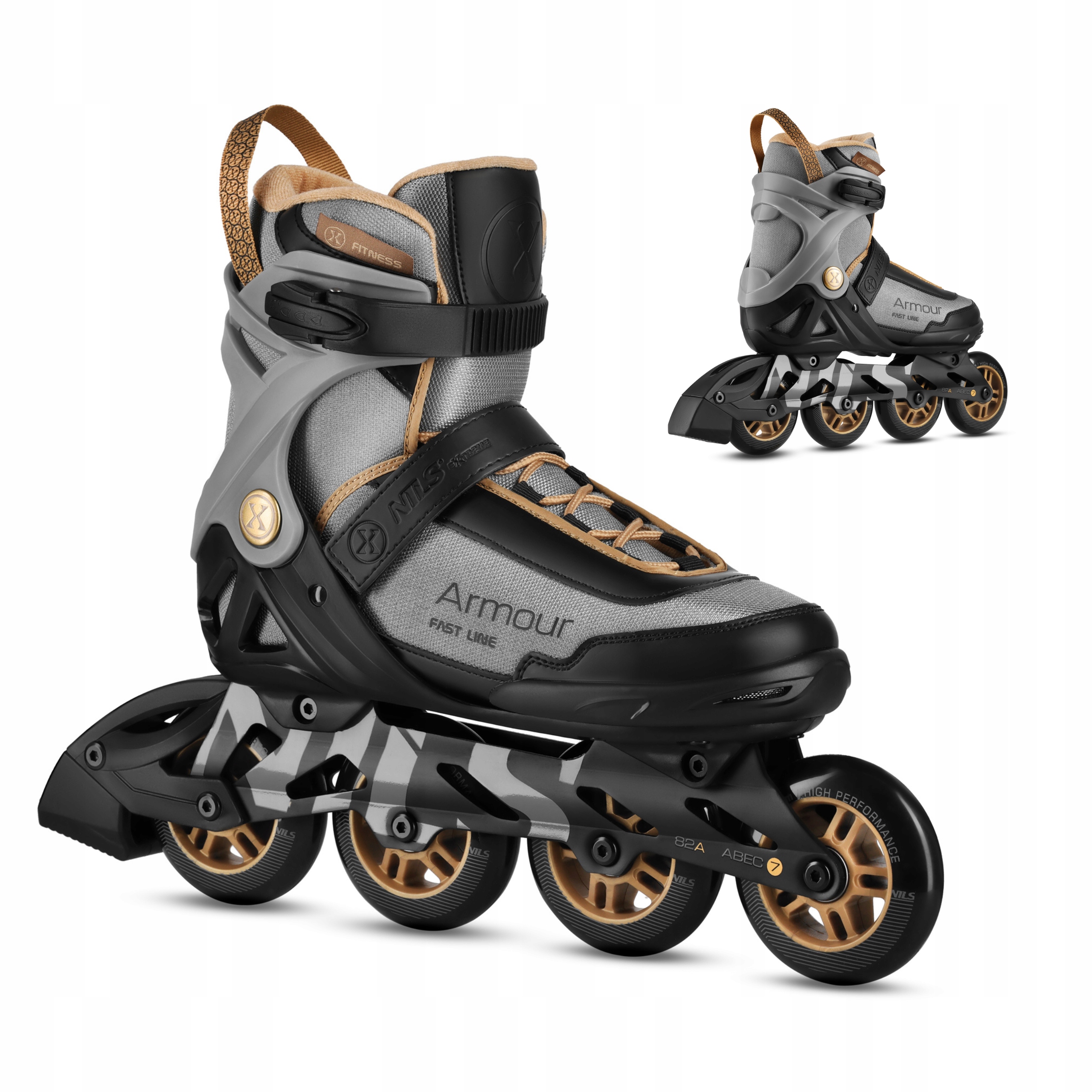 Kolečkové Brusle pro fitness šedé 84 mm ložiska ABEC7 hliníková lyžina 39 Nils Extreme