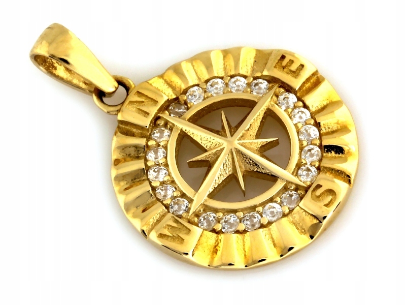 Přívěsek zlatý 585 kompas růže větrná kulatá vynikající jako dárek 14k