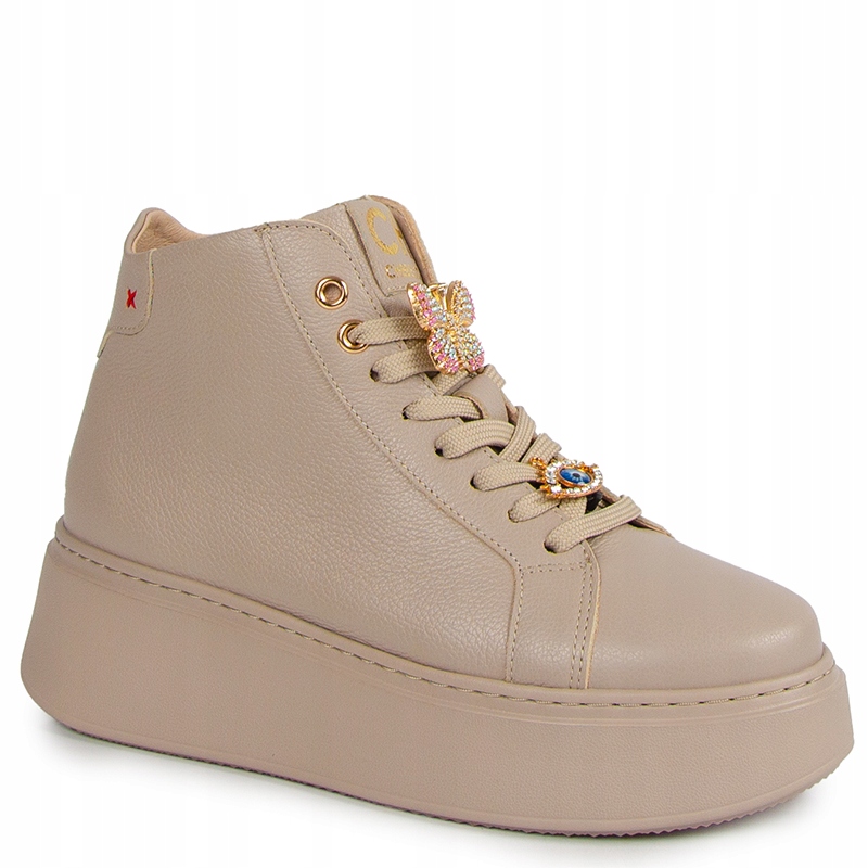 CheBello 4502 Béžové Kožené Tenisky S Ozdobou 38