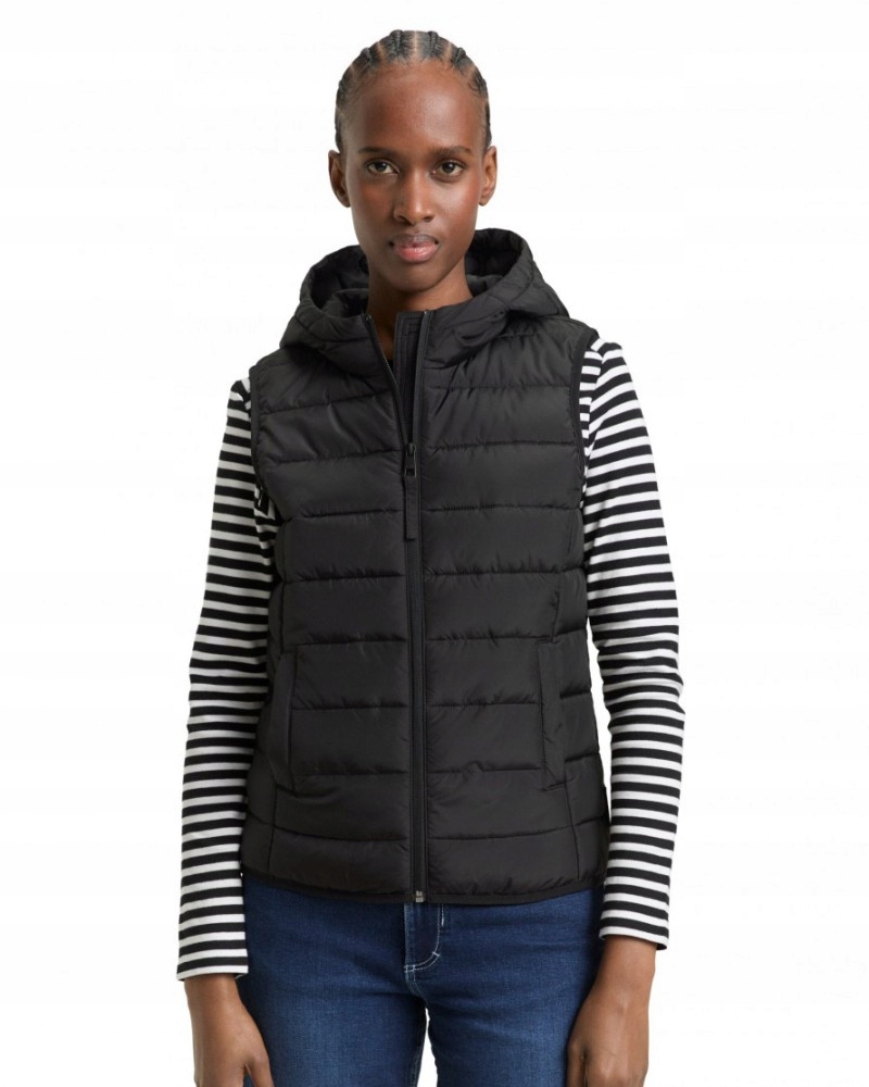 Dámská Vesta Vesta Tom Tailor S Kapucí Rozepínací Černá XL