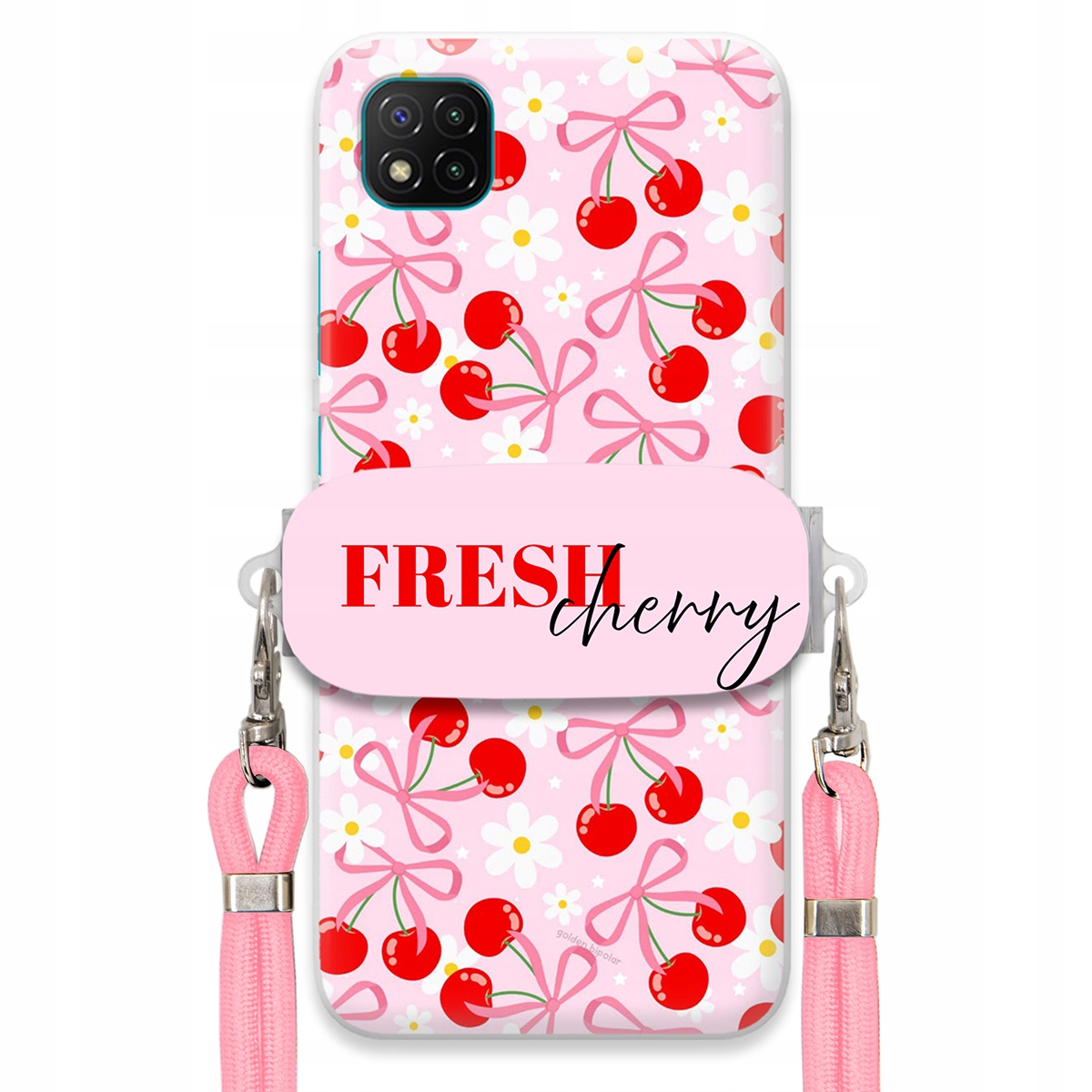 Puzdro pre Xiaomi Poco C3 Case držiak na šnúrku Ružový Fresh Cherry Kokardy