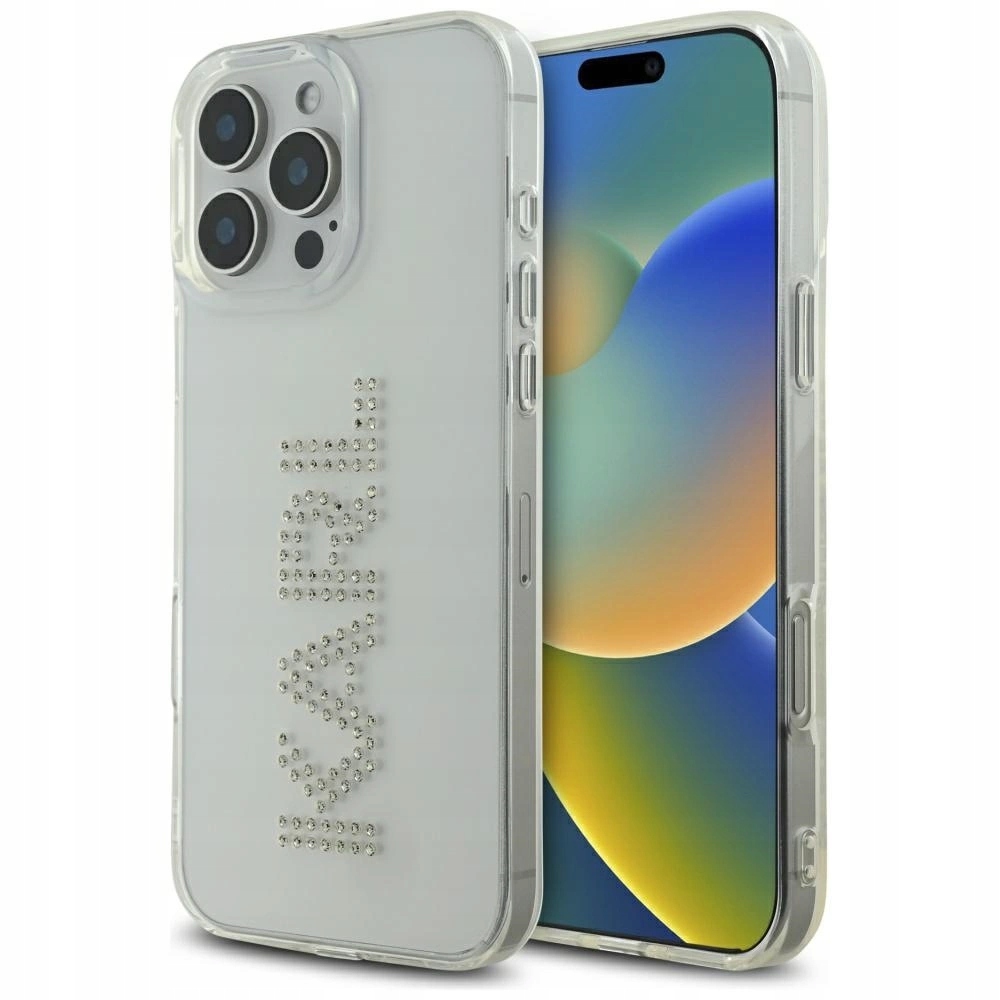 Pouzdro Karl Lagerfeld IML Rhinestones Logo pro iPhone 16 Pro průhledné