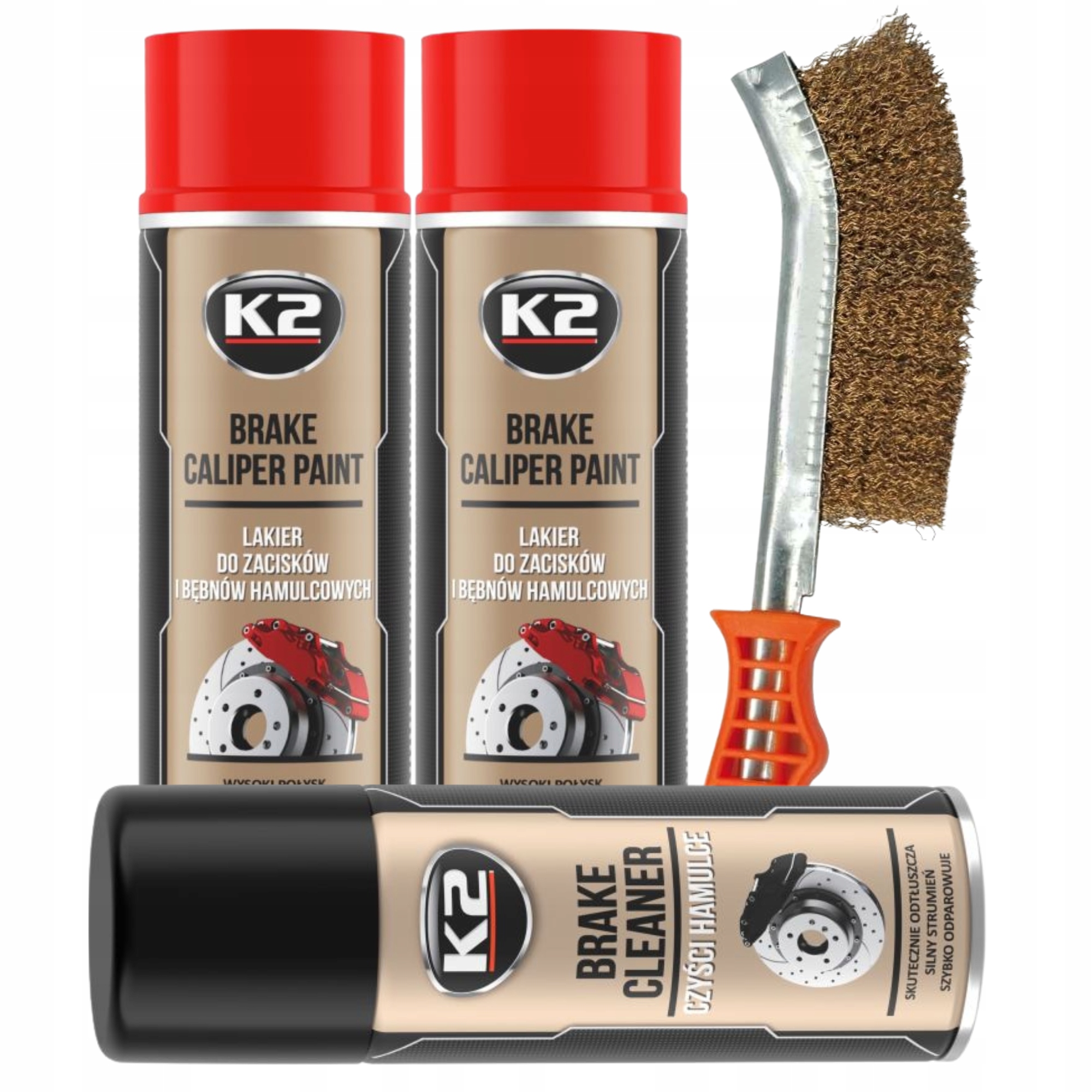 K2 Zestaw Do Malowania Zacisków Hamulcowych Czerwony 2x Farba spray lakier