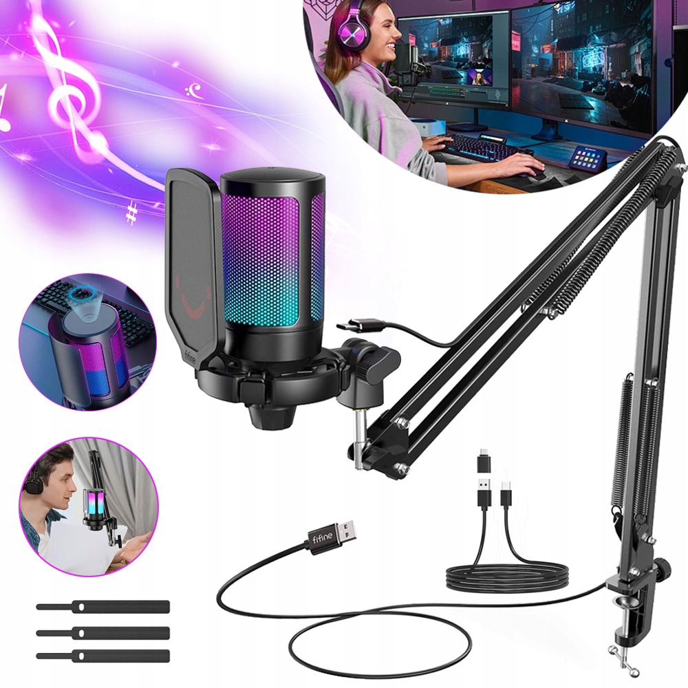Herní Kondenzátorový Mikrofon Rgb Usb Pro Video Podcasty A Streamování