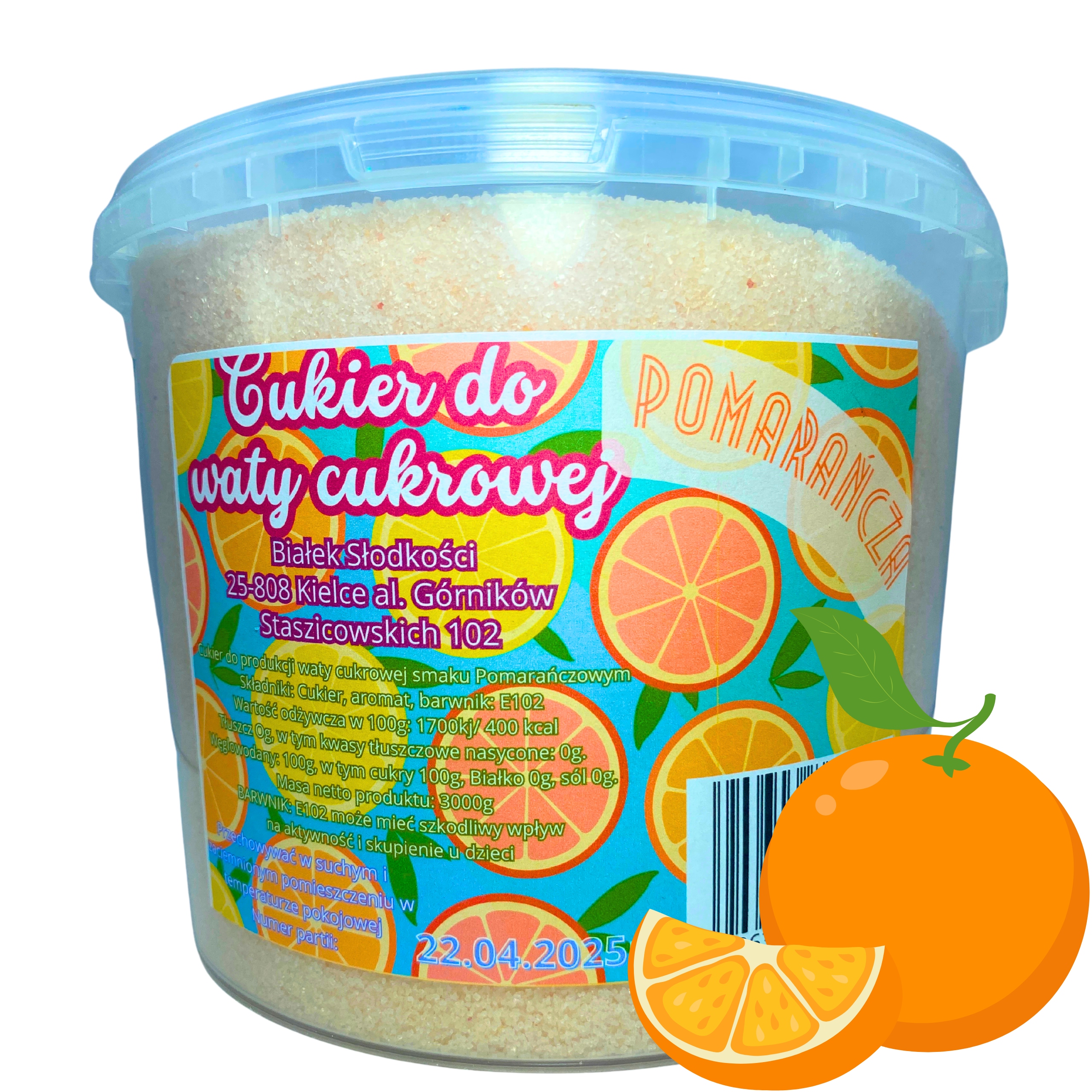 Cukier do produkcji waty cukrowej Smak Pomarańczowy 3000g