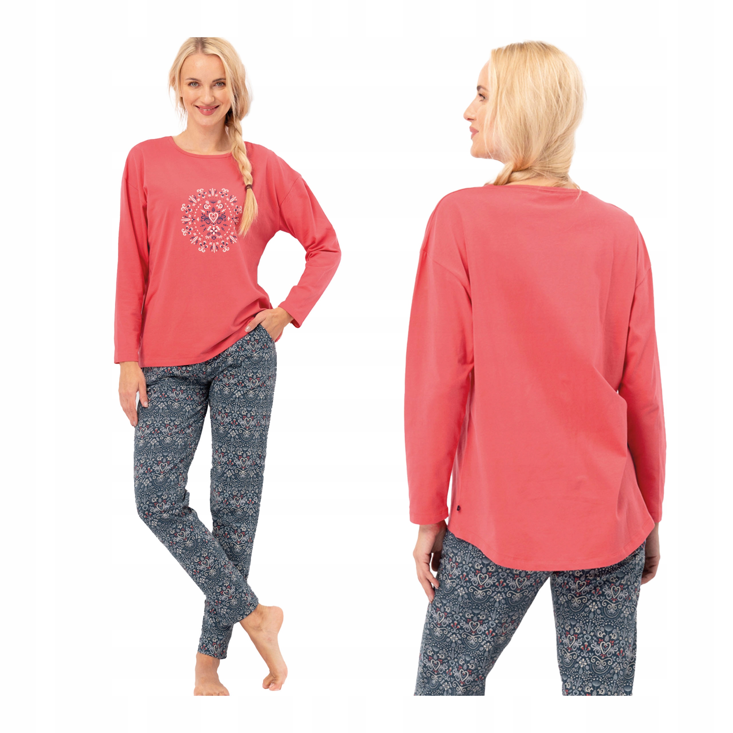 Dámské bavlněné dvoudílné dlouhé pyžamo s dlouhým rukávem Key S