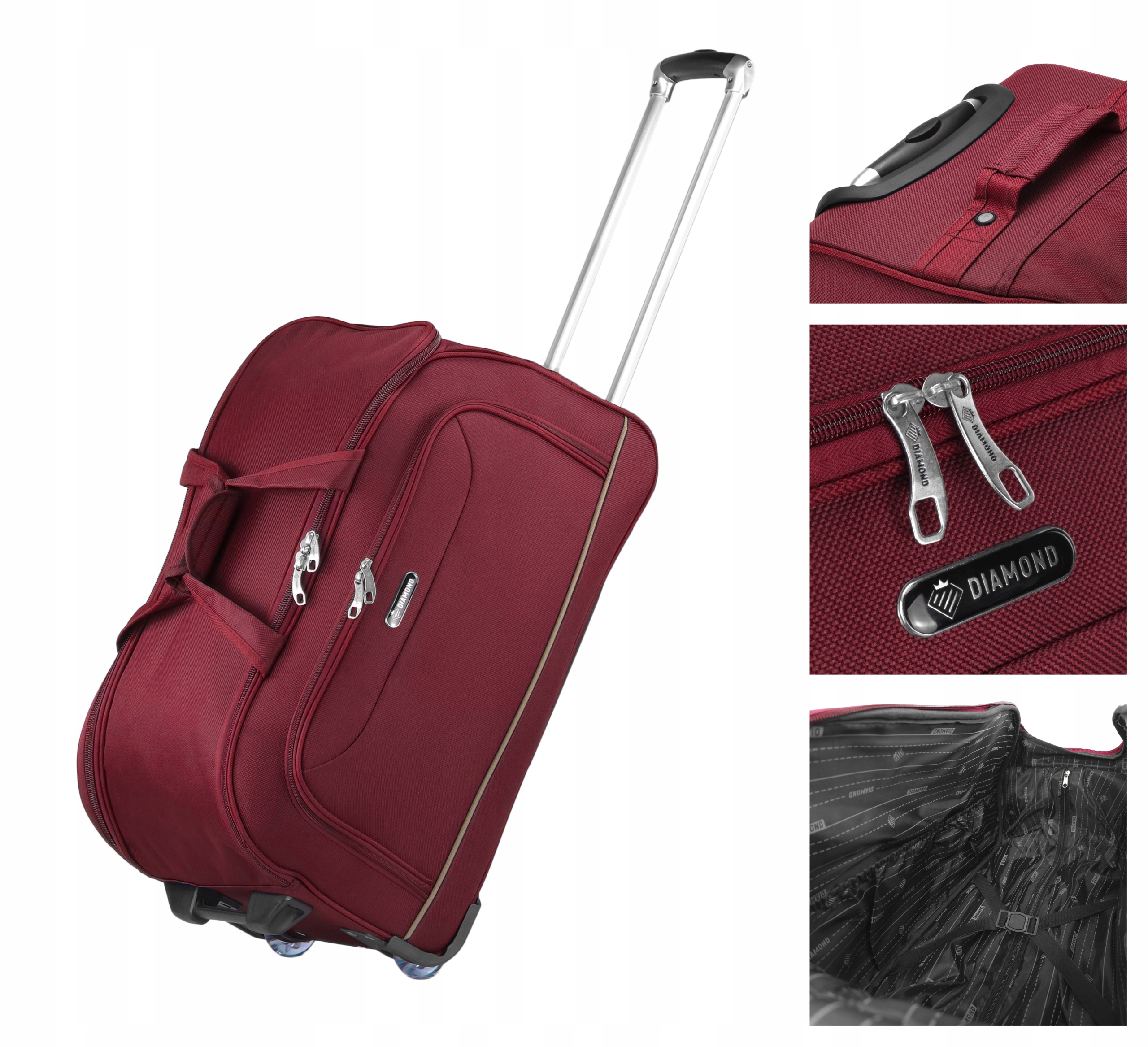 Střední Cestovní Taška Na Kolečkách M Zavazadlo Kufr Rukojeť Červená Diamond