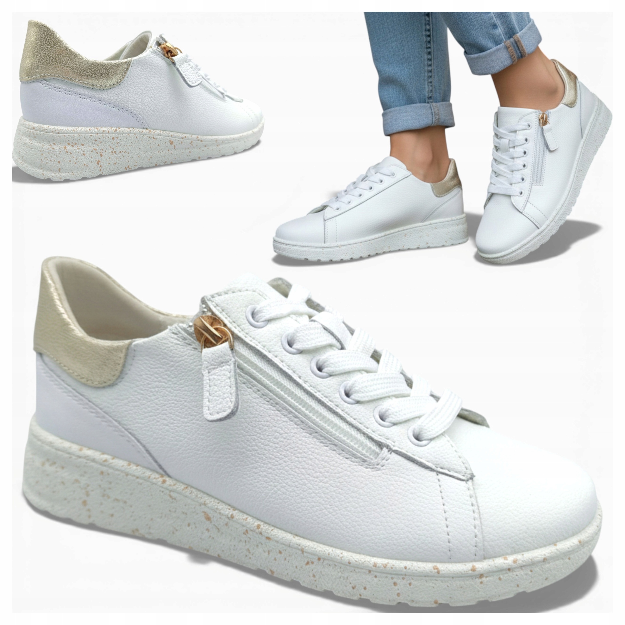 Dámské kožené tenisky 39 Pohodlné Polobotky Bílé Lehké Jarní Evento