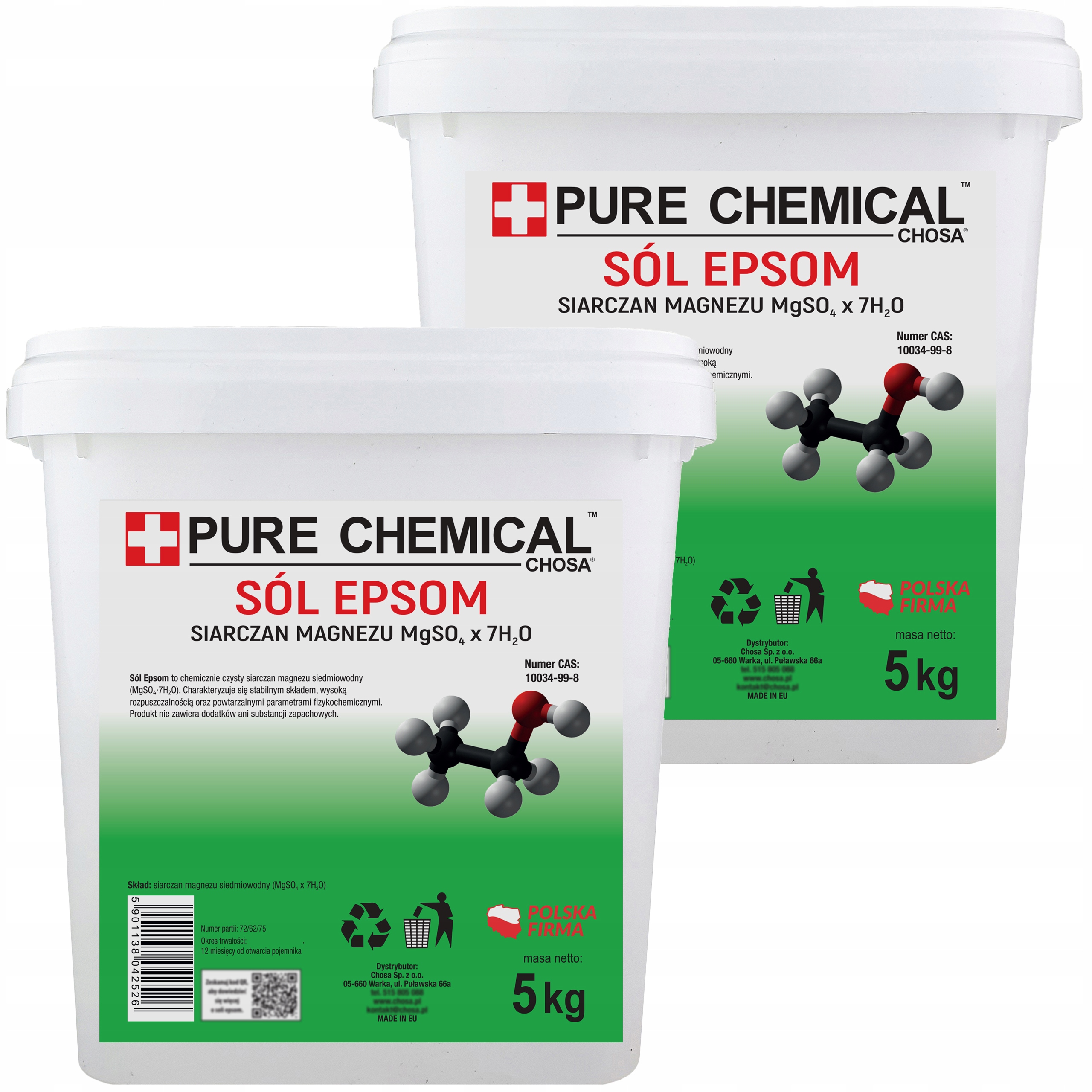 Sól Epsom Czysty Siarczan Magnezu Epson Bez Dodatków NATURALNA10kg 2x 5kg