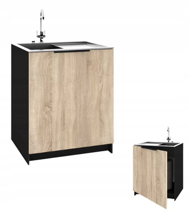 Kuchyňská skříňka pod dřez Stojící Kira Černá Sonoma 60 cm S Tlumením Dovírání